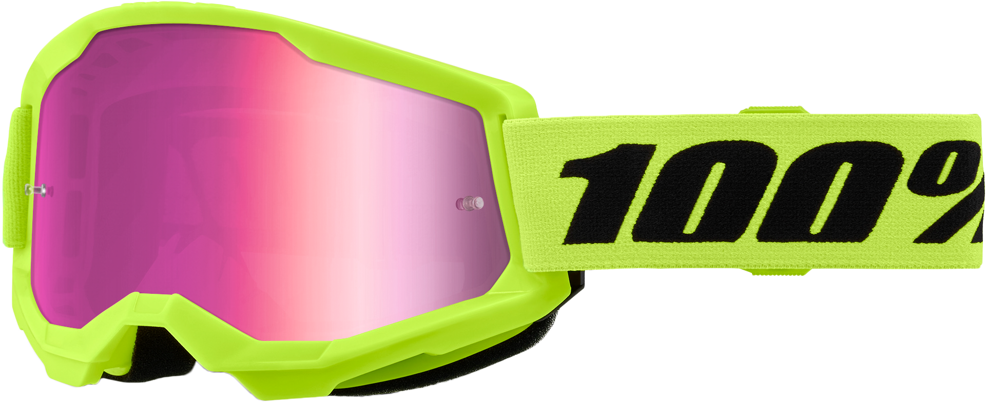 100-Percent Strata 2 Goggle Neon Yellow Mirror Pink Lens – High-Performance Riding Eye Protection