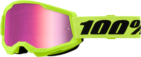 100-Percent Strata 2 Goggle Neon Yellow Mirror Pink Lens – High-Performance Riding Eye Protection