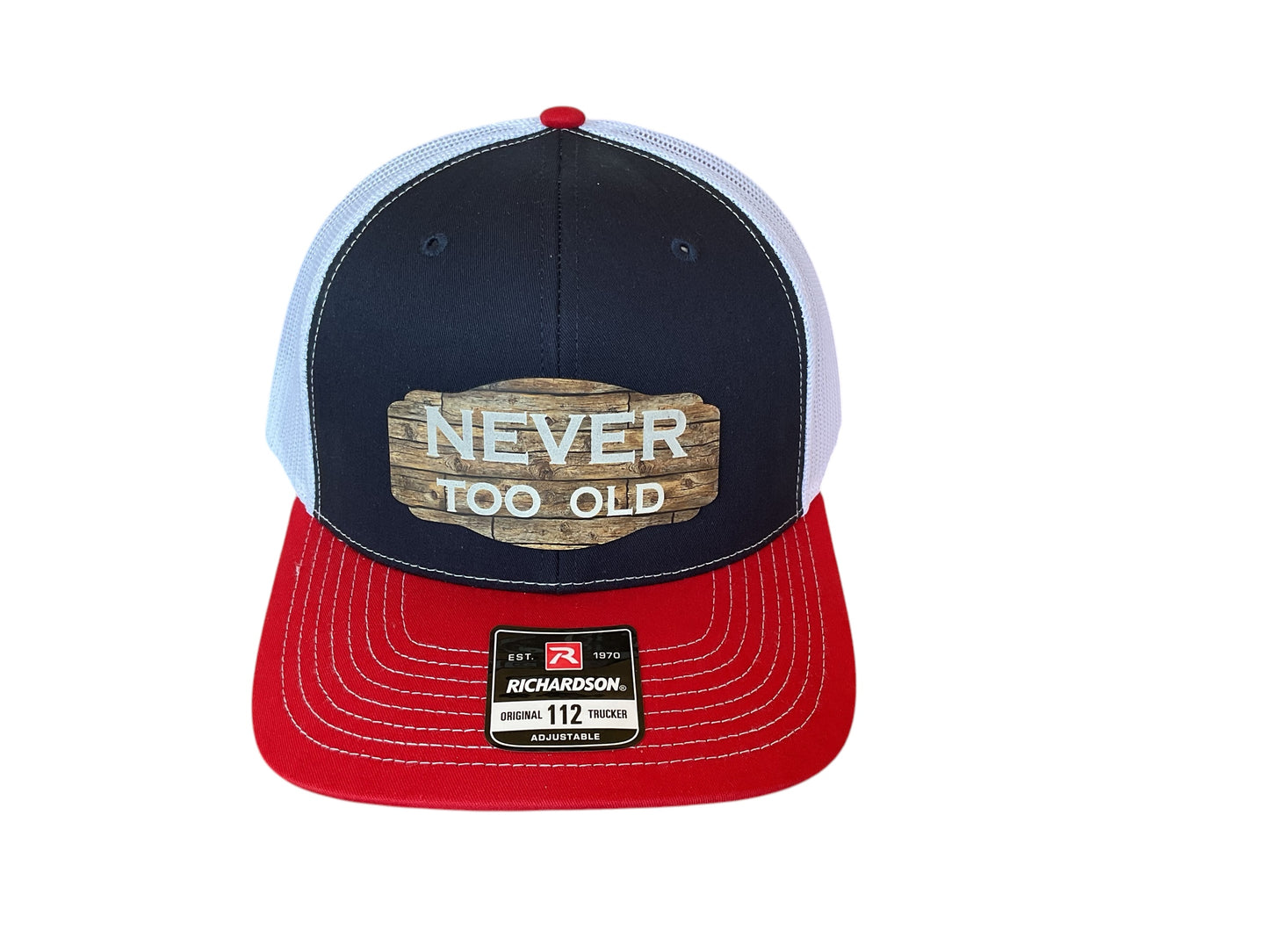 Richardson 112 Trucker Hat Never Too Old Blue/White Red