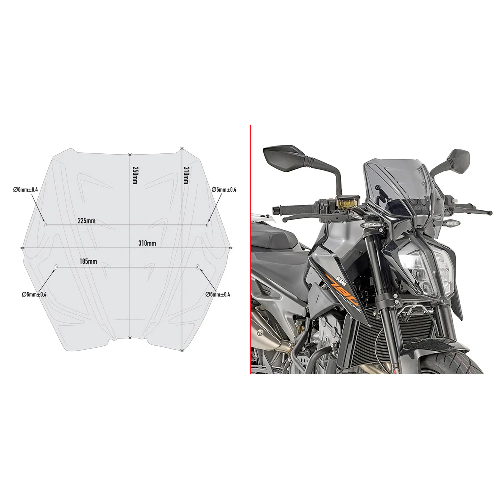 GIVI A7708 Windshield Specific Low Smoke for KTM - Enhanced Wind Protection and Style