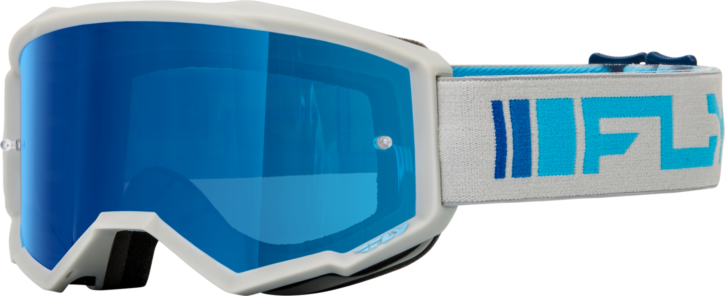 Fly Racing Zone Goggle Silver/Blue with Dark Blue Mirror Smoke Lens