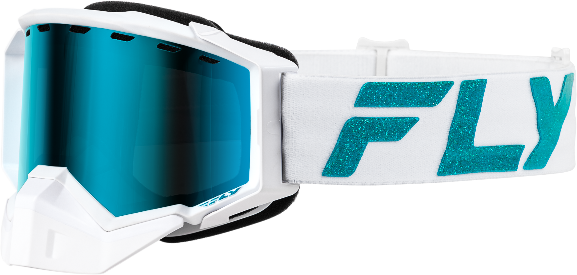 Fly Racing Zone Elite Snow Goggle White/Teal with Sky Blue/Polarized Smoke Lens (Part No. FLB-24ZP2)