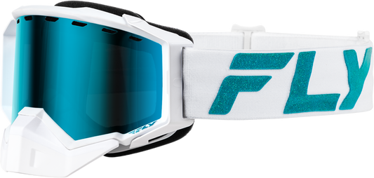 Fly Racing Zone Elite Snow Goggle White/Teal with Sky Blue/Polarized Smoke Lens (Part No. FLB-24ZP2)