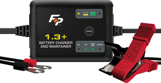 FIRE POWER Battery Charger 6V/12V 1.3A - Fully Automatic Lead-Acid and Lithium-ion Charging for Automotive and Marine Batteries
