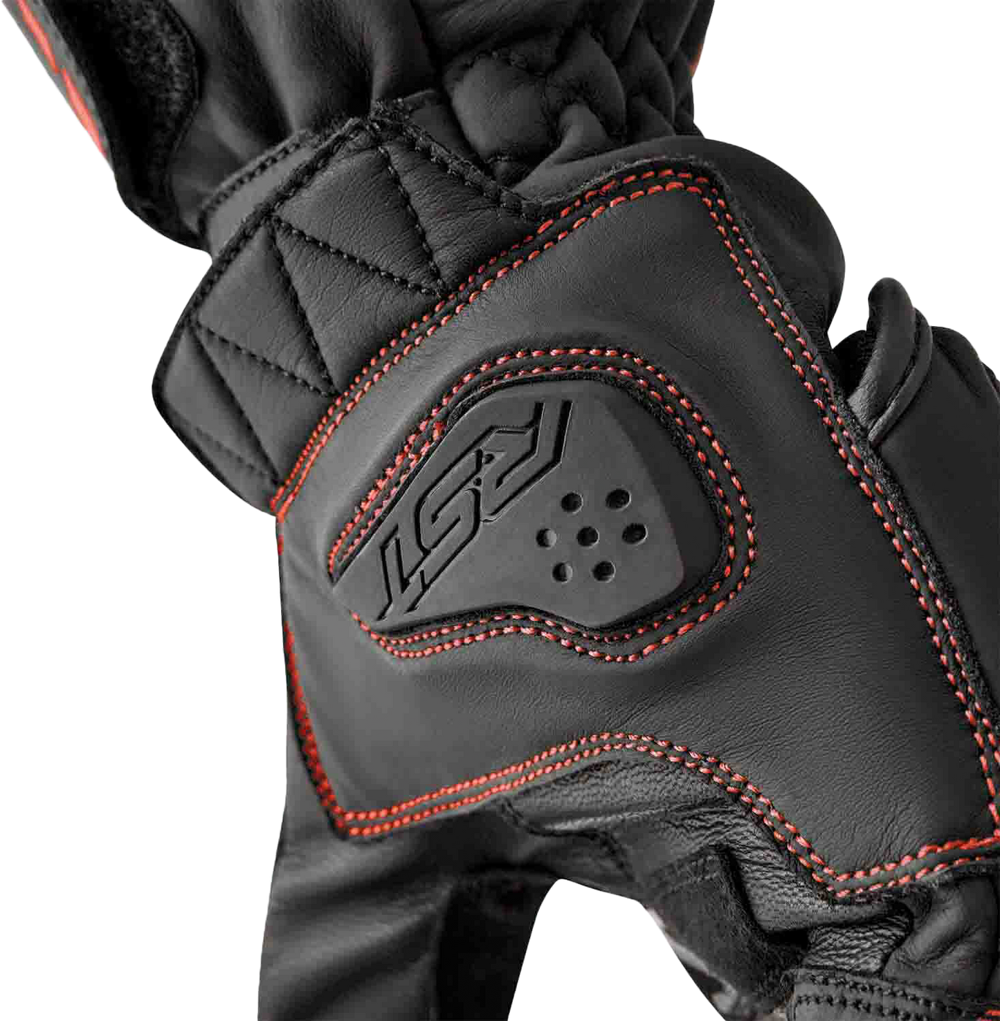RST S1 Leather Gloves Men’s and Ladies’ Fit with Carbon and TPR Protection - Black and Red, Small