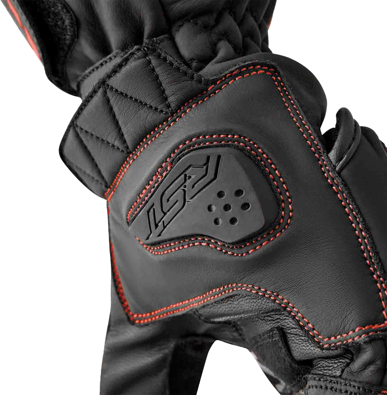 RST S1 Leather Gloves Men’s and Ladies’ Fit with Carbon and TPR Protection - Black and Red, Small