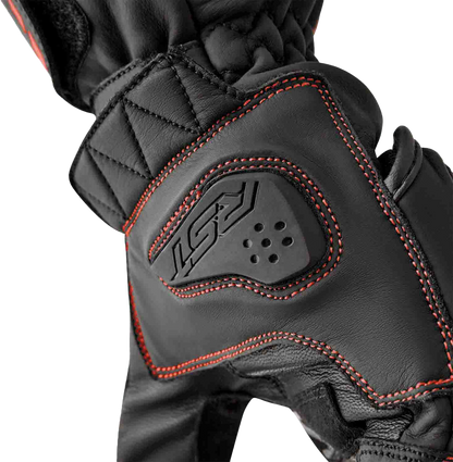 RST S1 Leather Gloves Men’s and Ladies’ Fit with Carbon and TPR Protection - Black and Red, Small