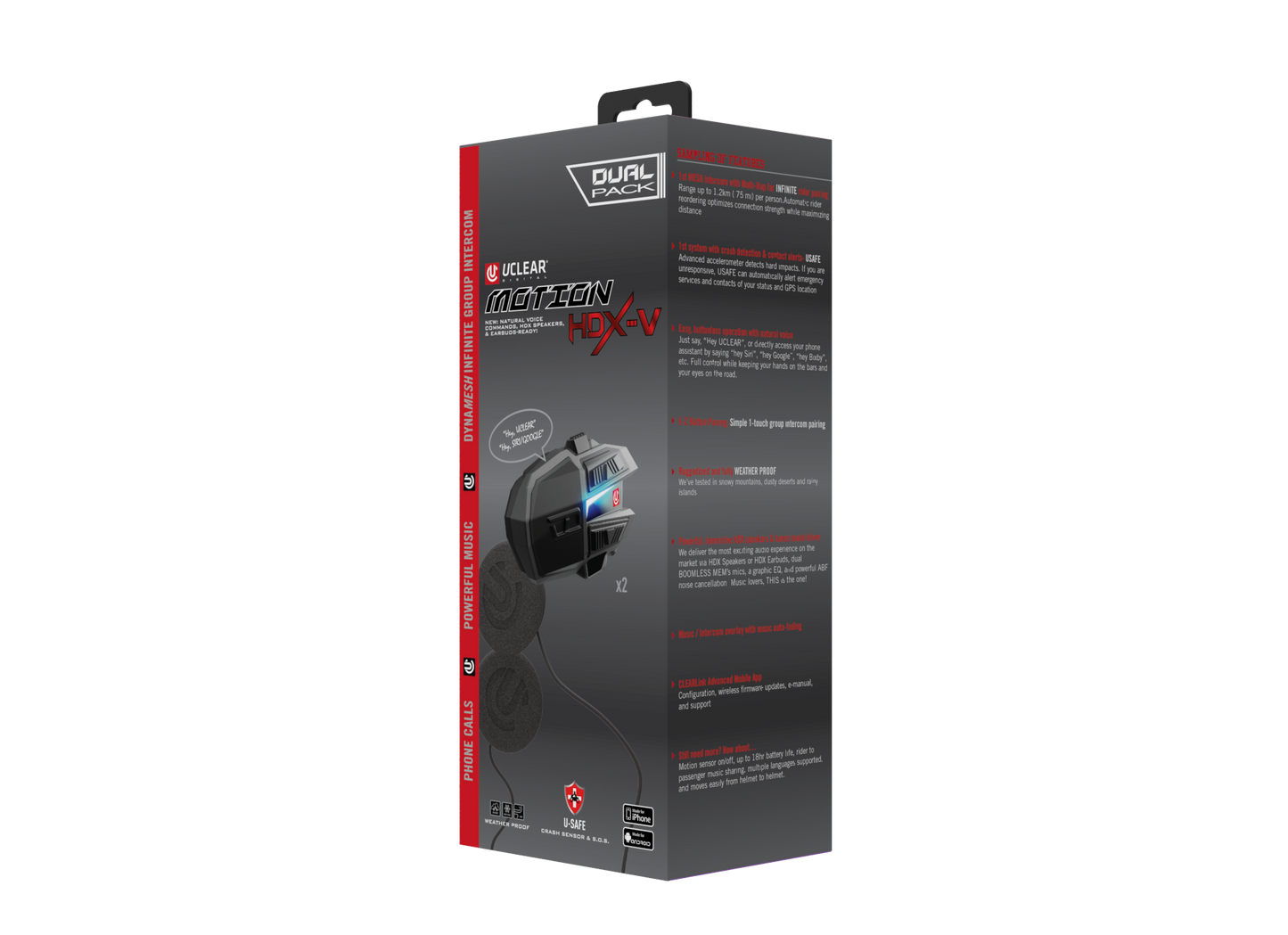 UCLEAR Motion HDX-V Dual Kit Helmet Audio System with Crash Detection and Long Battery Life