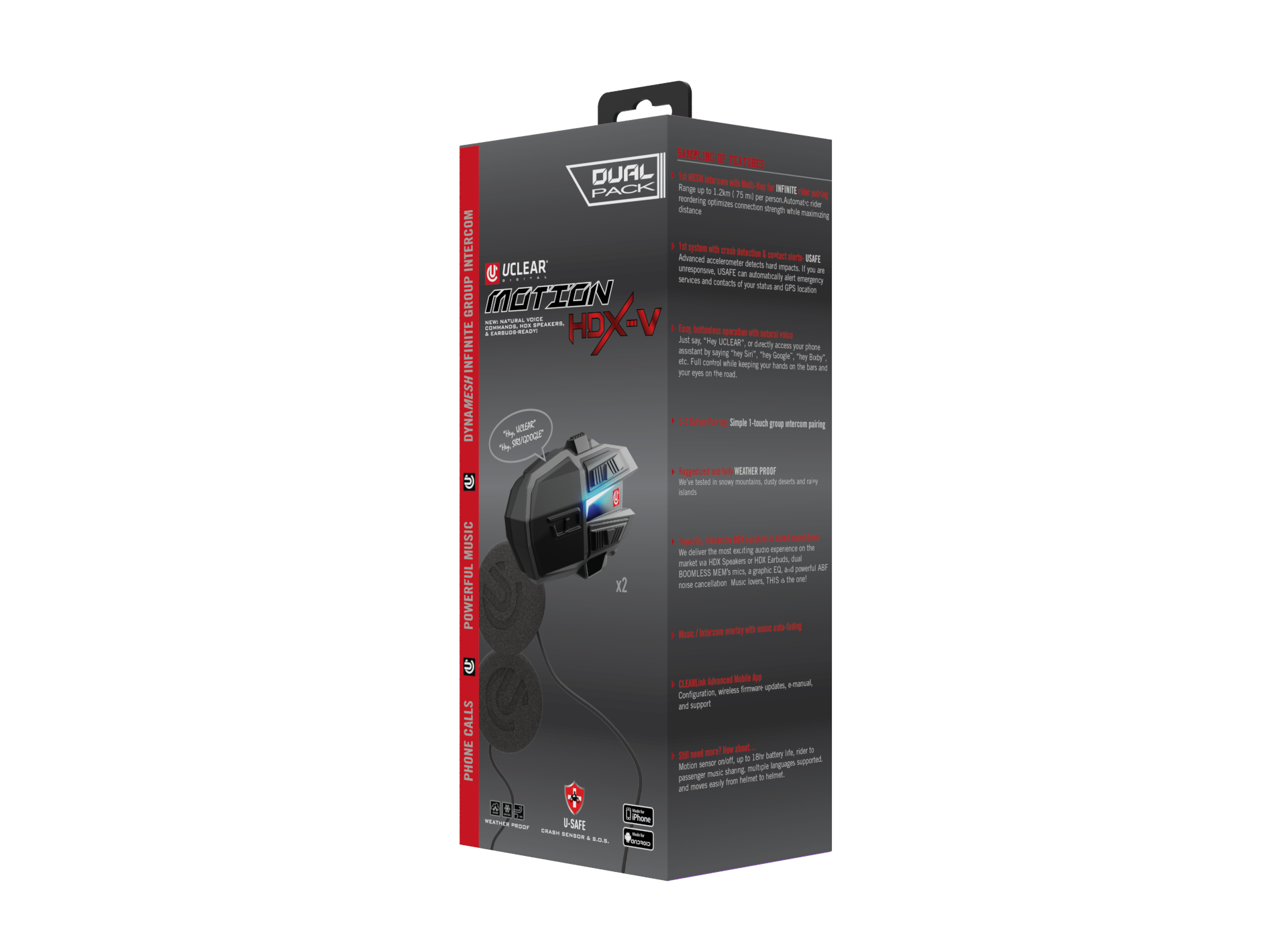 UCLEAR Motion HDX-V Dual Kit Helmet Audio System with Crash Detection and Long Battery Life