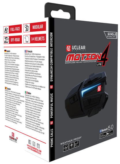 UCLEAR Motion 4 Lite Bluetooth Communicator with Multi-Rider Intercom and Weatherproof Design