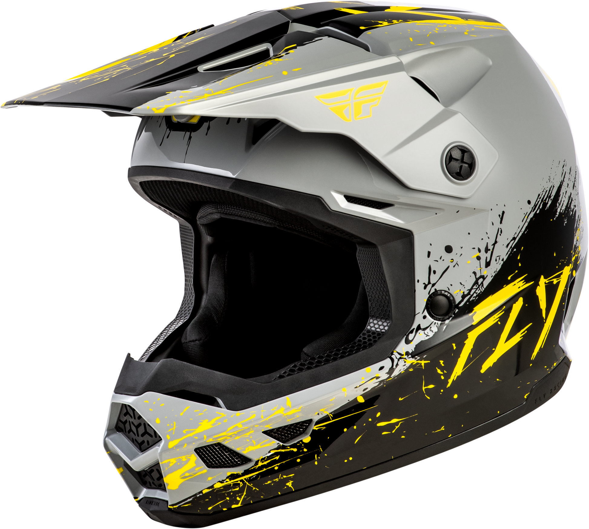 FLY Racing Youth Kinetic Drip Helmet Grey/Black/Yellow – Size Large