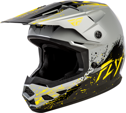 FLY Racing Youth Kinetic Drip Helmet Grey/Black/Yellow – Size Large