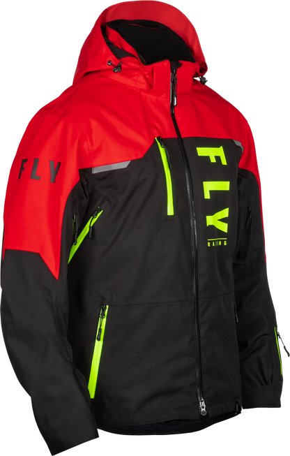 Fly Racing Carbon Jacket Black/Red Large - Waterproof Snowboarding and Ski Jacket with Hydraguard Pro Tech