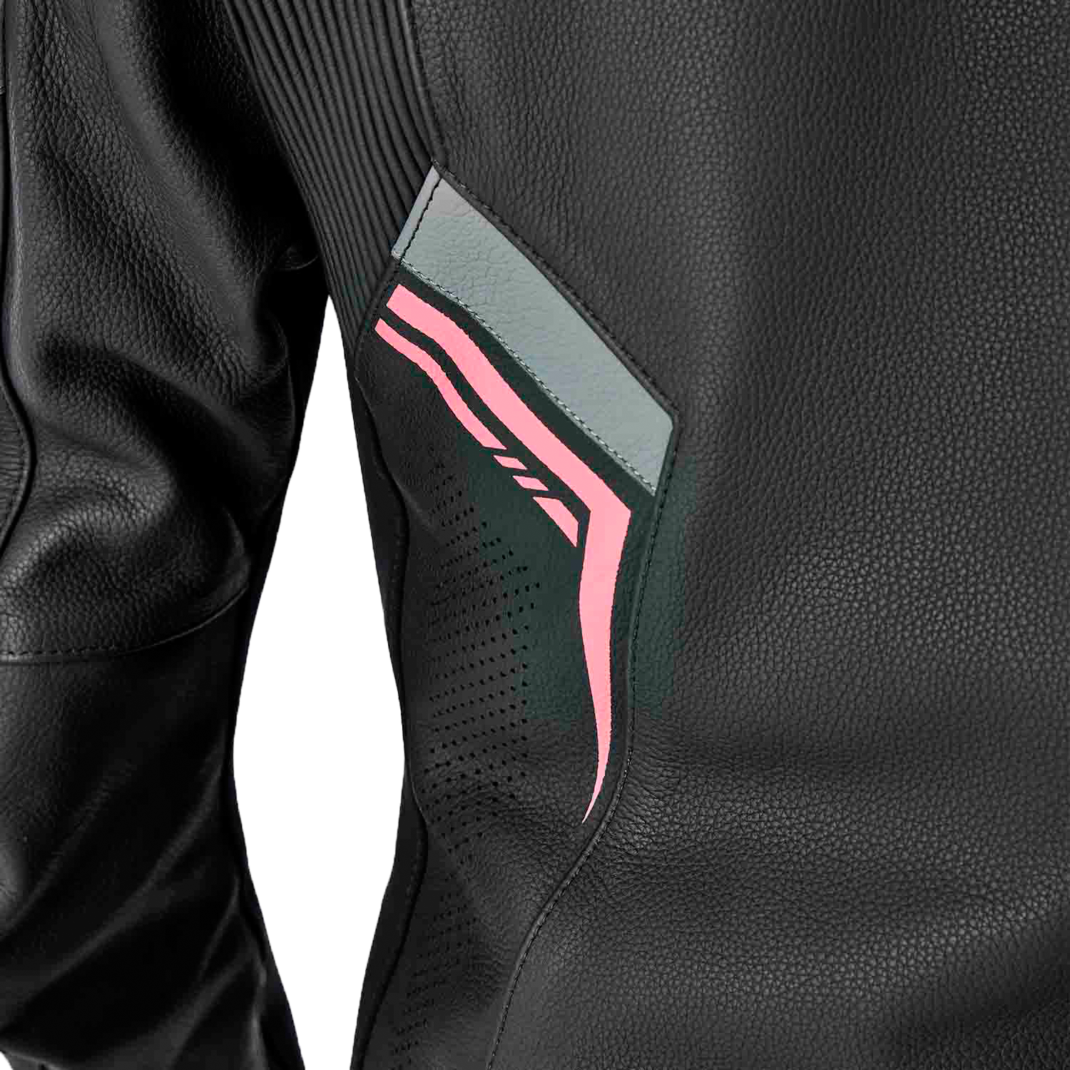 RST Women's S1 D3o Leather Jacket Black and Fluorescent Pink, Size XS