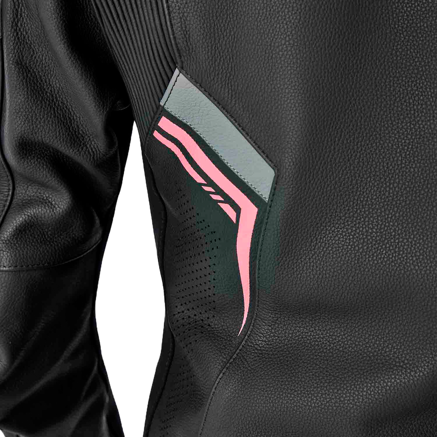 RST Women's S1 D3o Leather Jacket in Black and Fluorescent Pink, Large