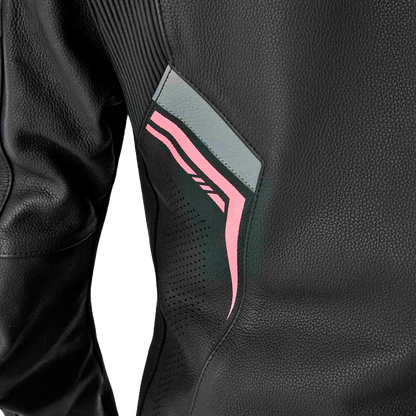 RST Women's S1 D3o Leather Jacket in Black and Fluorescent Pink, Large