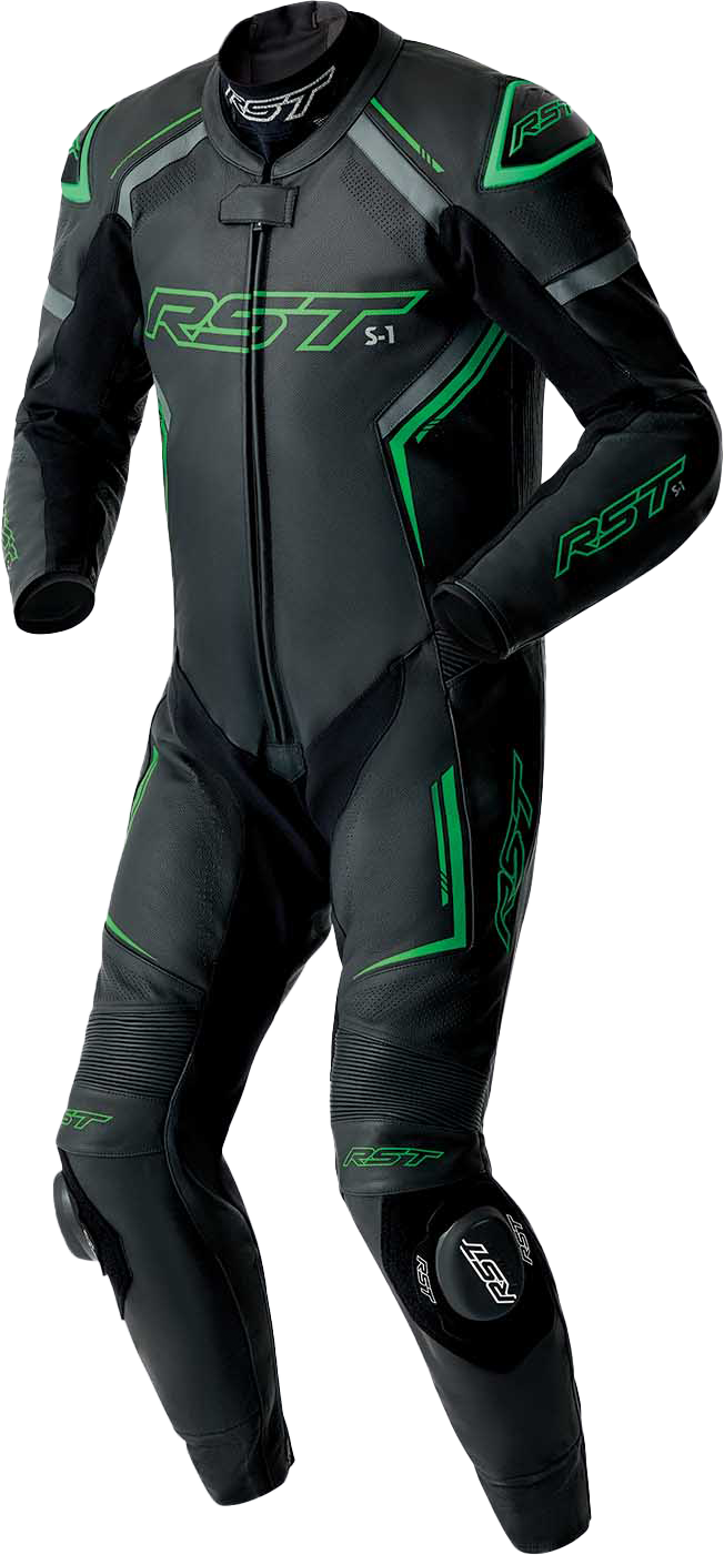 RST S1 D3o Suit Black, Gray, and Fluorescent Green Leather - Part #103604F.GRN-40