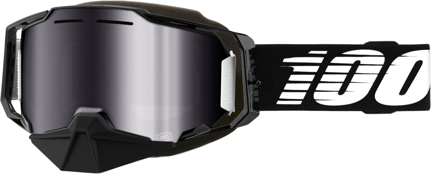 100-Percent Armega Snowmobile Goggle with Silver Flash Mirror Lens and Part Number 50008-10007