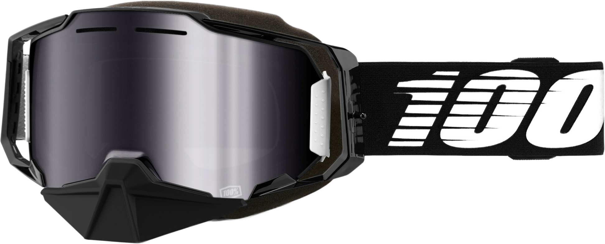 100-Percent Armega Snowmobile Goggle with Silver Flash Mirror Lens and Part Number 50008-10007