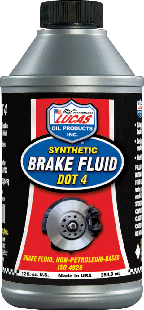 LUCAS Synthetic Brake Fluid DOT 4 – 12 oz Bottle, Ideal for All Disc and Drum Brake Systems