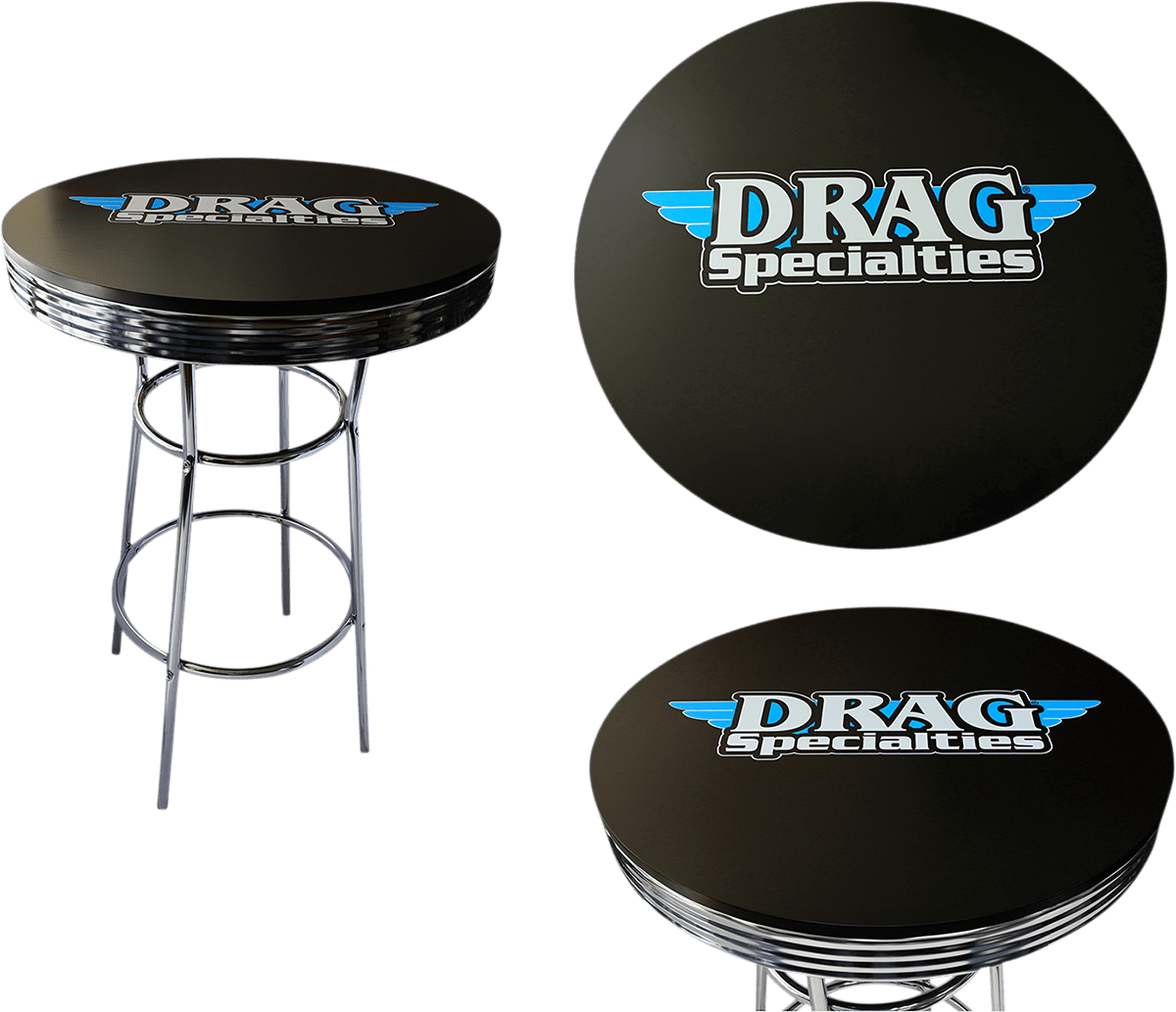 DRAG SPECIALTIES 30-Inch Round Pub Table with Black Polyurethane Coating, Logo & Chrome Side Strip - Part Number X80-6024DS - Kelly Motorsports