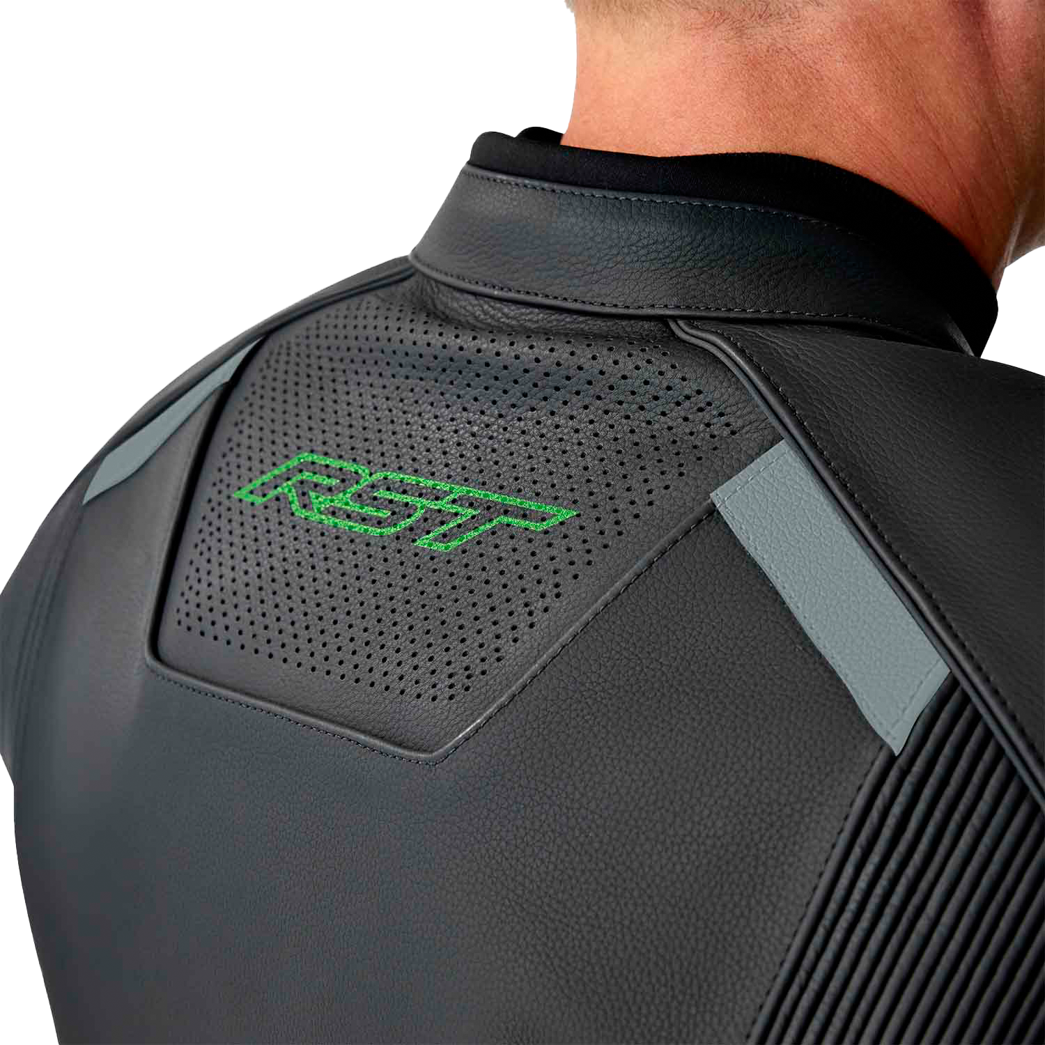RST S1 D3o Leather Jacket in Black, Gray, and Fluorescent Green - Size Small