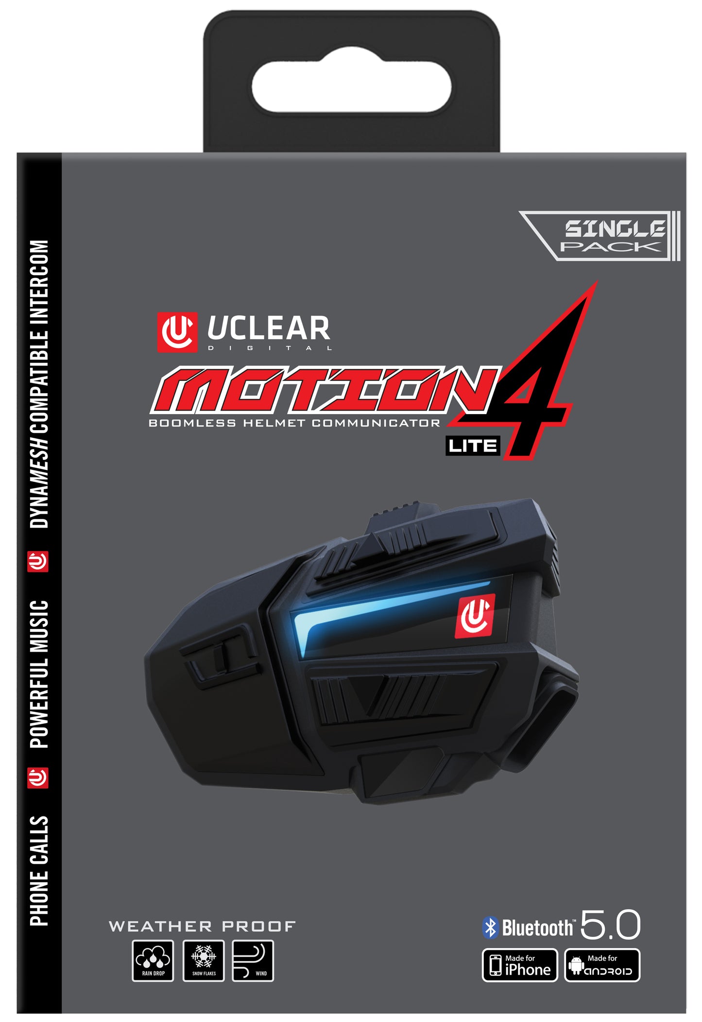 UCLEAR Motion 4 Lite Bluetooth Communicator with Multi-Rider Intercom and Weatherproof Design