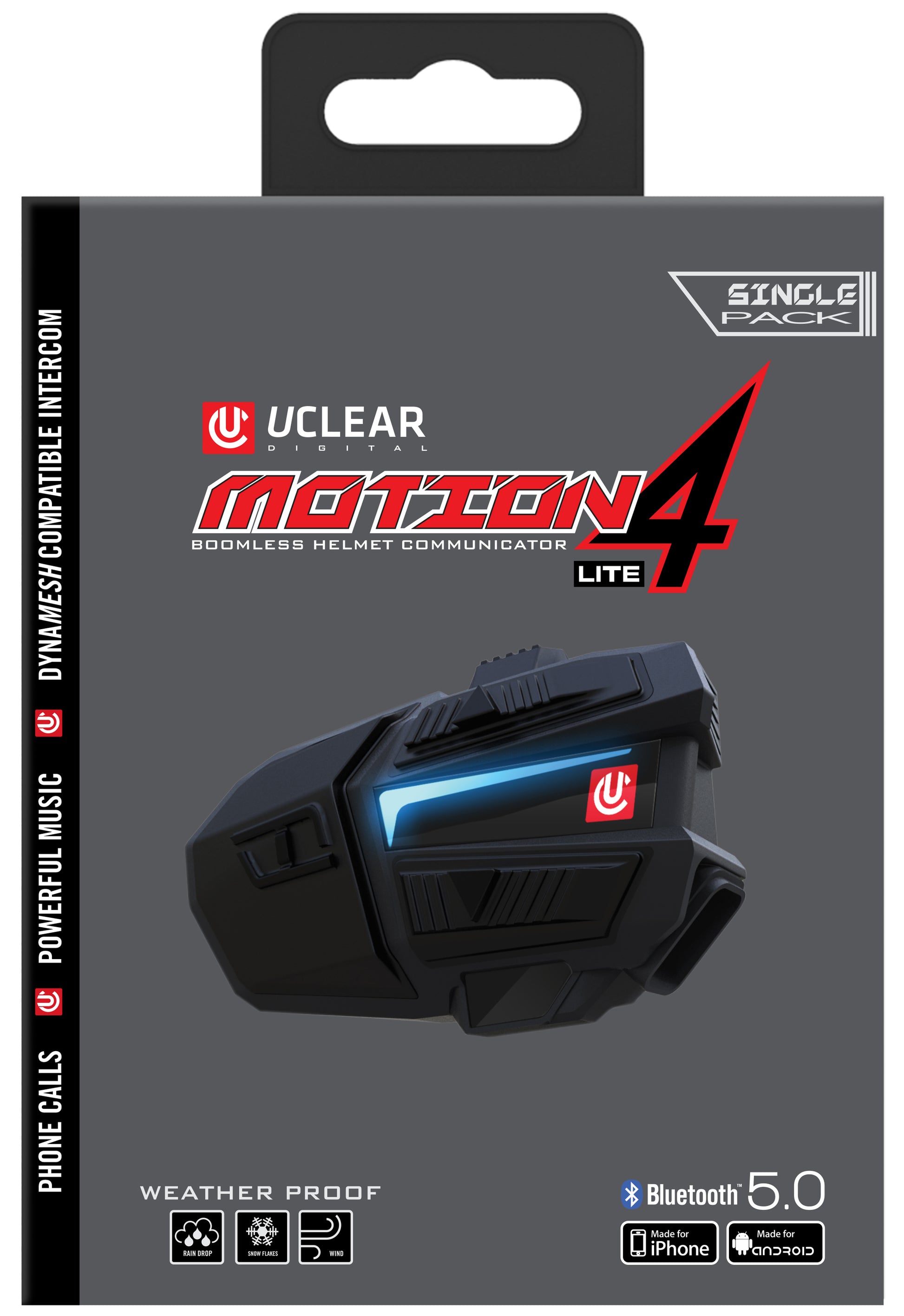 UCLEAR Motion 4 Lite Bluetooth Communicator with Multi-Rider Intercom and Weatherproof Design