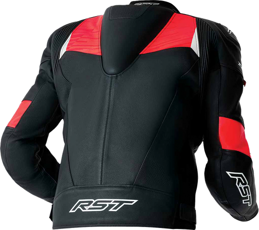 RST TracTech Evo D3O Leather Motorcycle Jacket - Black and Fluorescent Red, Large