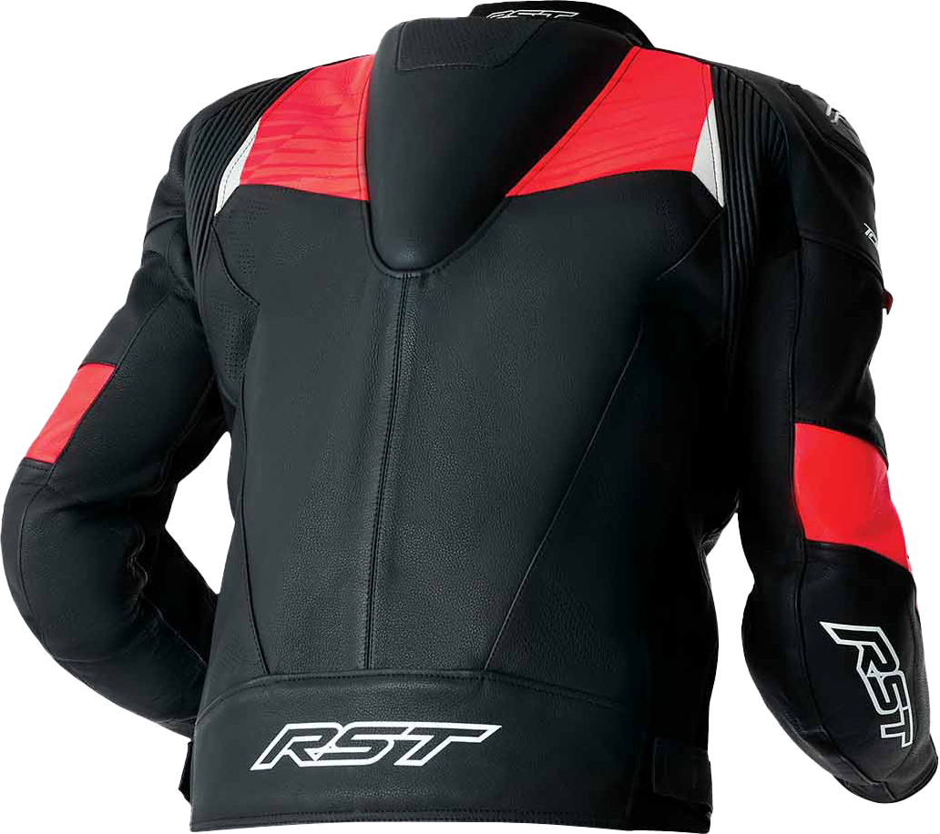 RST Tractech Evo D3O Leather Motorcycle Jacket with CE AAA Certification and Level 2 Armor – Black and Fluorescent Red, Size Small