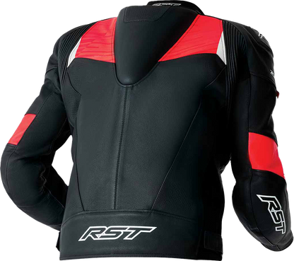 RST Tractech Evo D3O Leather Motorcycle Jacket with CE AAA Certification and Level 2 Armor – Black and Fluorescent Red, Size Small