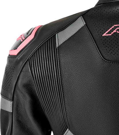 RST Women's S1 D3o Leather Jacket Black and Fluorescent Pink, Size XS