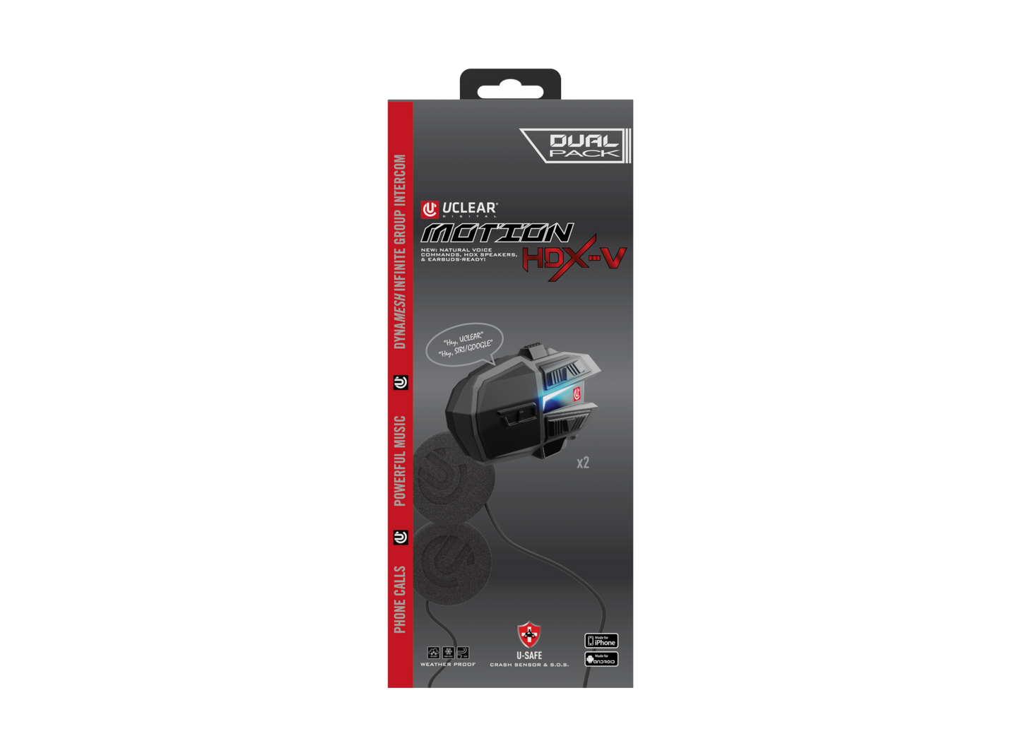 UCLEAR Motion HDX-V Dual Kit Helmet Audio System with Crash Detection and Long Battery Life