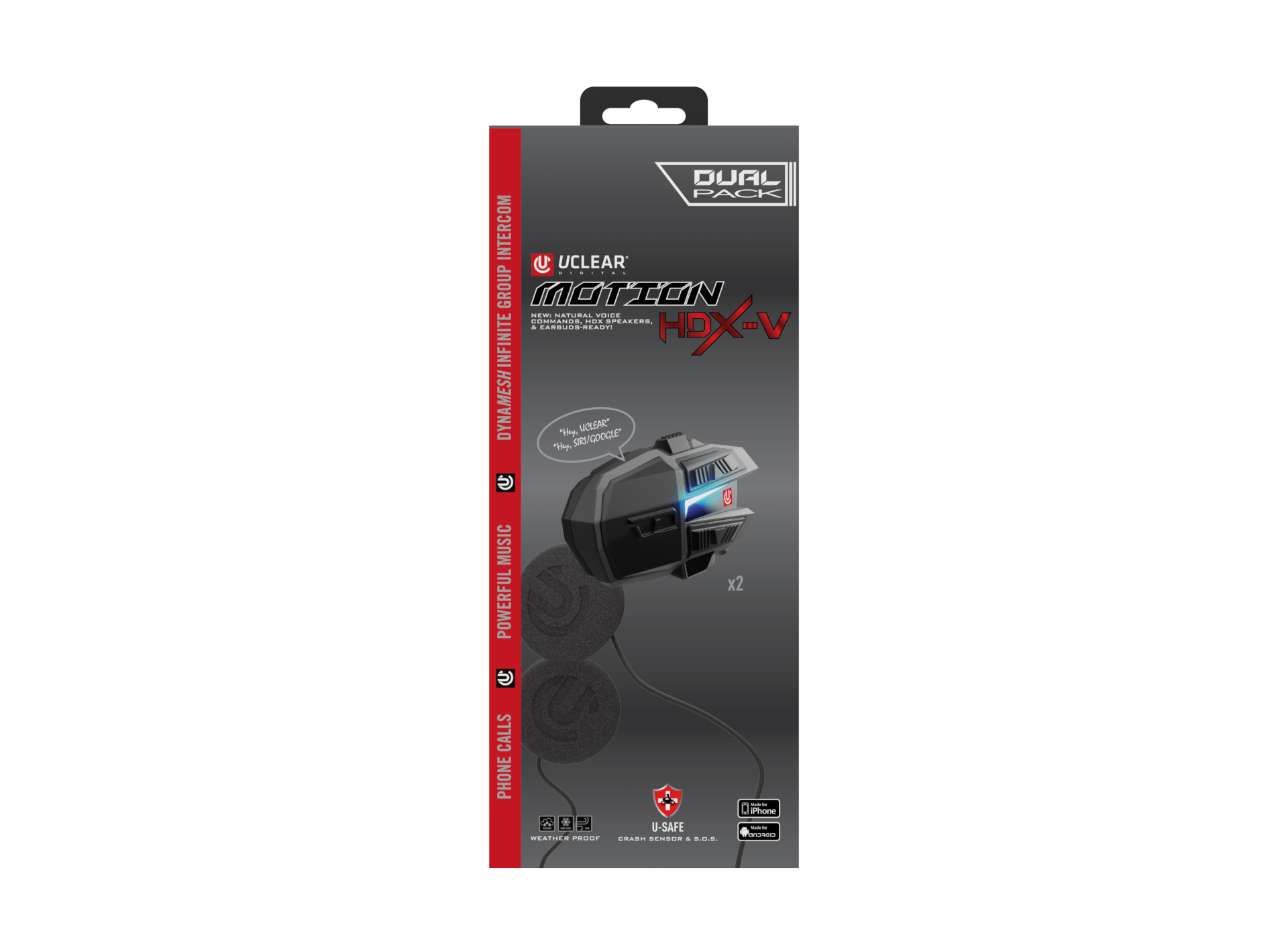 UCLEAR Motion HDX-V Dual Kit Helmet Audio System with Crash Detection and Long Battery Life