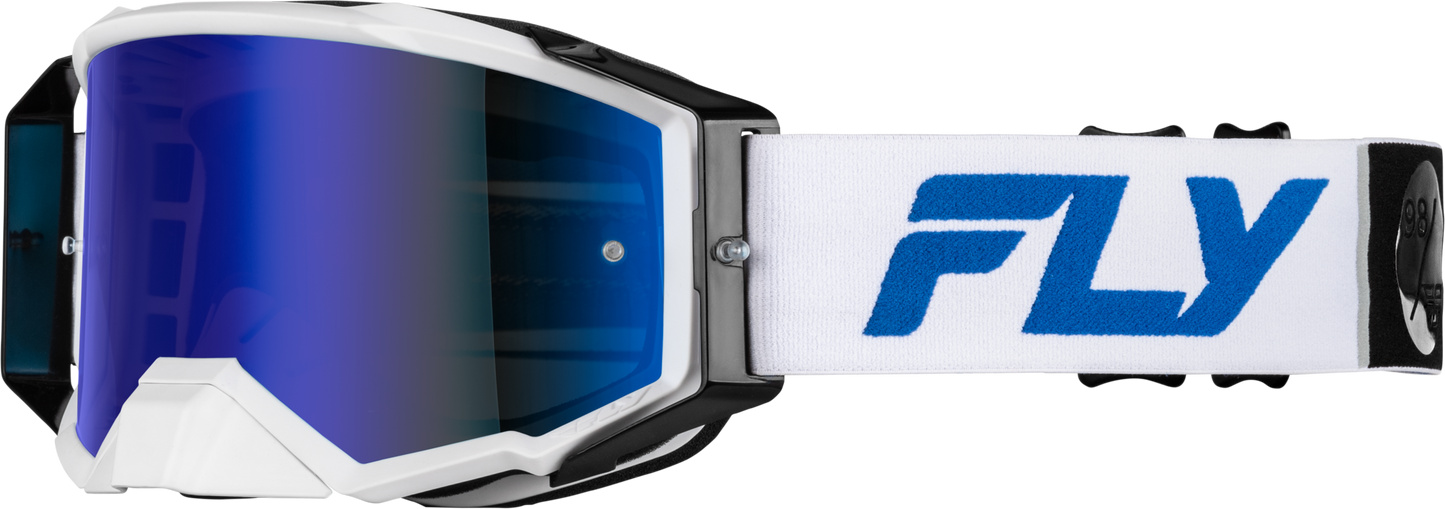 Fly Racing Zone Pro Goggle White/Blue with Dark Blue Mirror/Smoke Lens