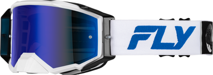 Fly Racing Zone Pro Goggle White/Blue with Dark Blue Mirror/Smoke Lens