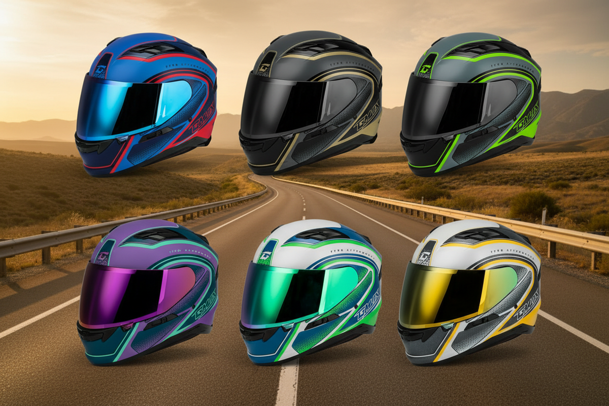 Exactly six-helmet open-road hero