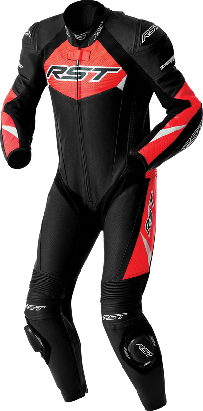RST Tractech Evo D3o Suit Black and Fluorescent Red Leather Medium (Part #103634F.RED-42)