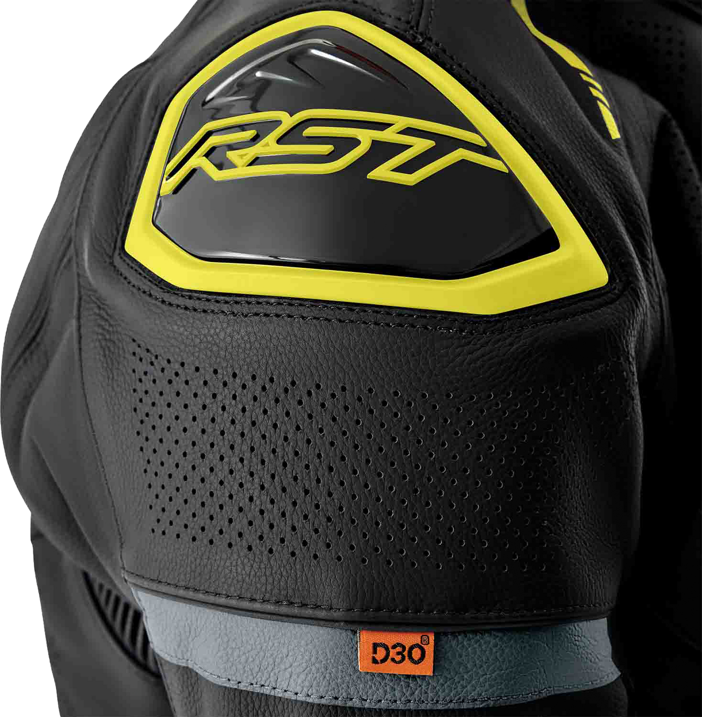 RST S1 D3o Leather Jacket Black/Grey/Fluorescent Yellow Small - Durable Motorcycle Gear