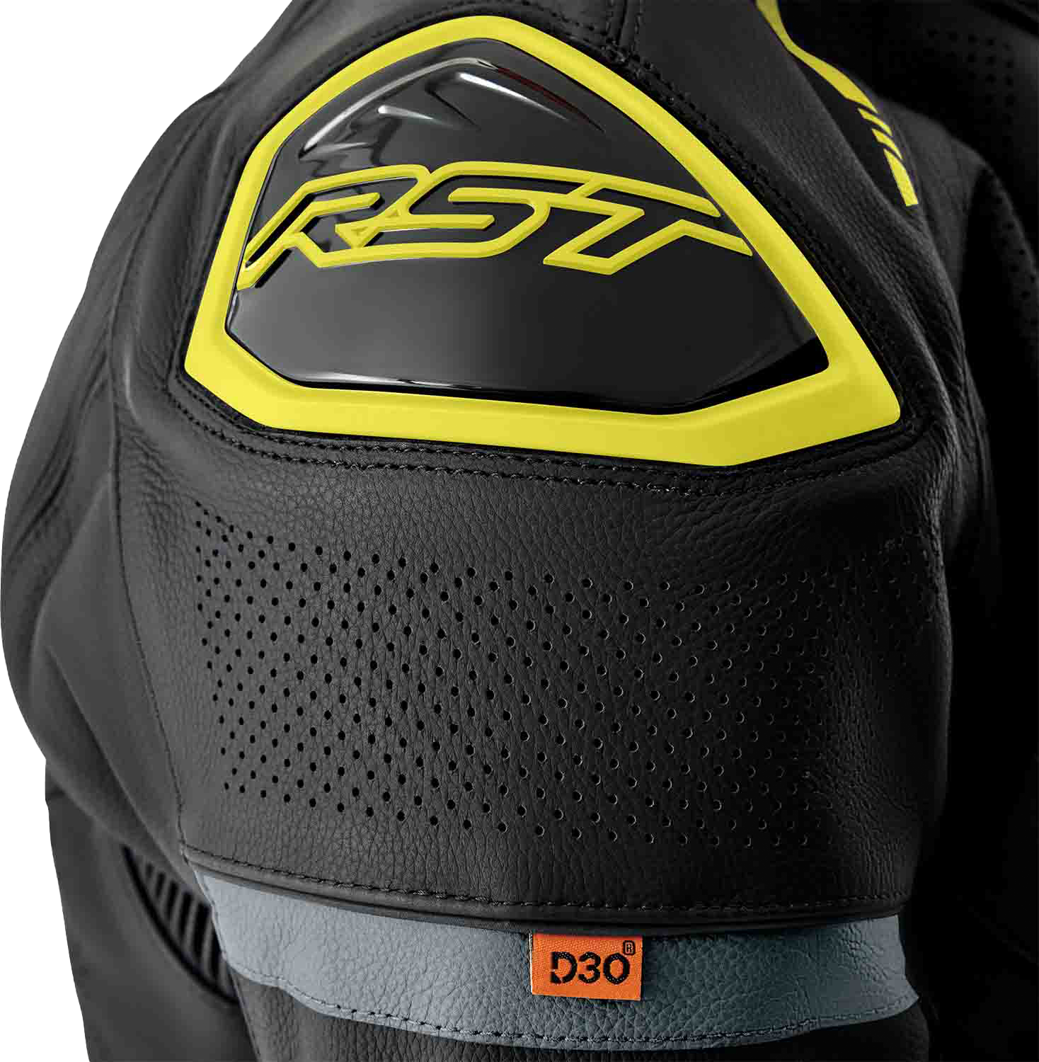 RST S1 D3o Leather Jacket Black/Grey/Fluorescent Yellow Small - Durable Motorcycle Gear