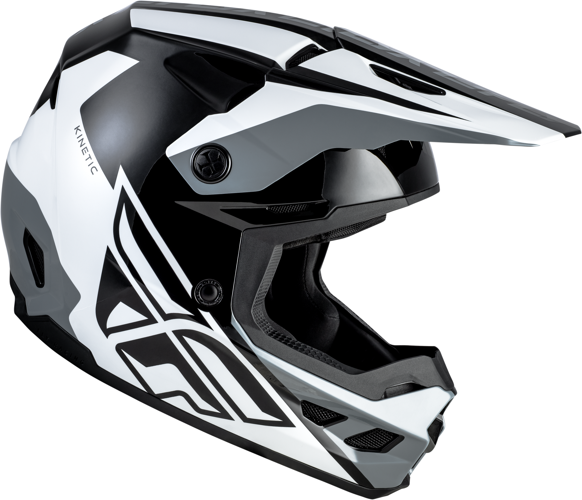 FLY Racing Kinetic Crest Helmet Black/White/Grey - Size Large