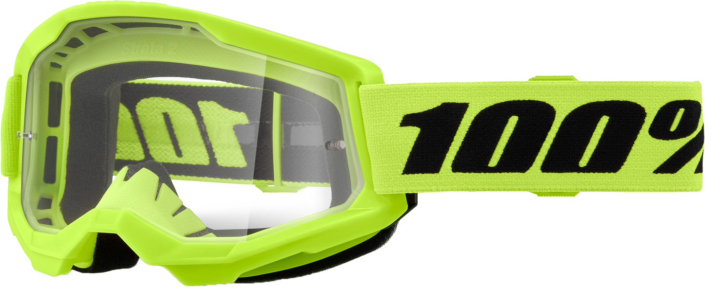 100-Percent Strata 2 Junior Goggle Neon Yellow Clear Lens - Youth MX and MTB Protective Eyewear