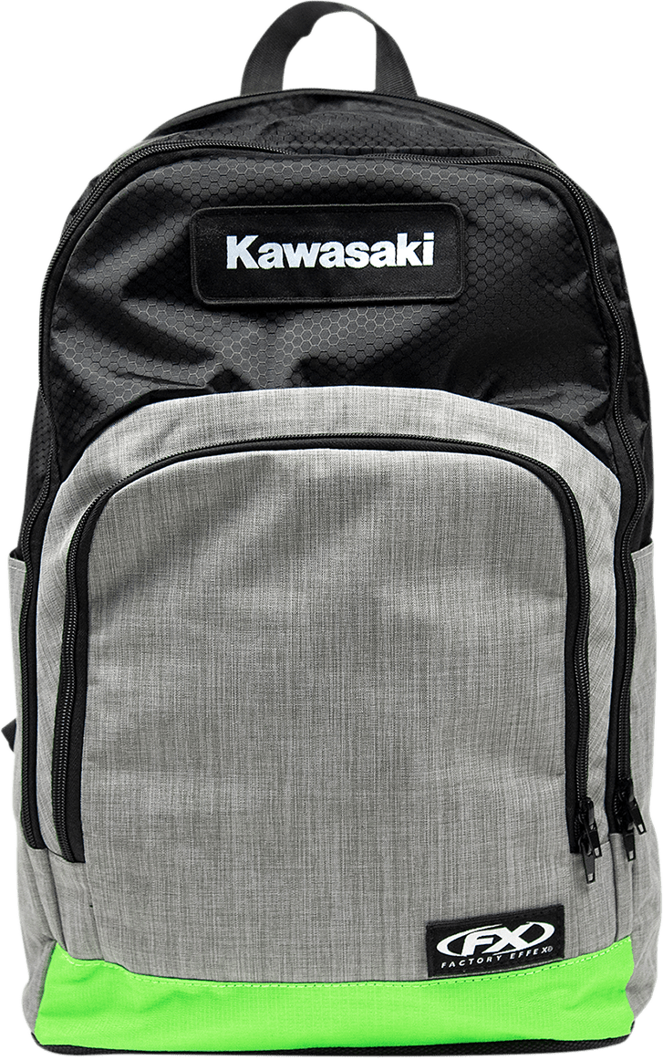 FACTORY EFFEX Kawasaki Standard Backpack - Black, Gray & Green with Padded Laptop Storage - Kelly Motorsports