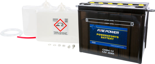 Fire Power CHD4-12 12V Motorcycle Battery with Acid - High Cold Cranking Amps for Harley-Davidson and Sportster Models