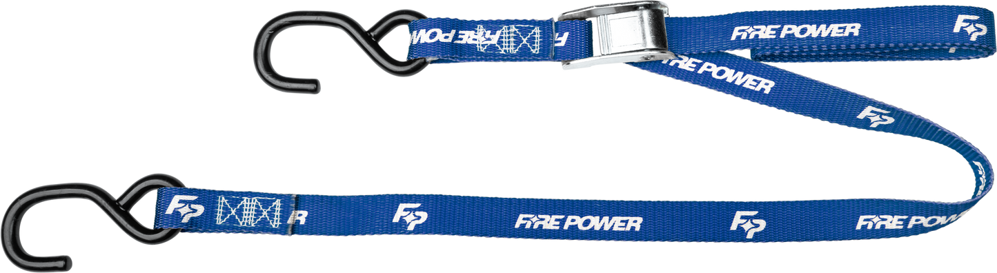 FIRE POWER 1 - Inch Tie Down Blue, Pair - Heavy Duty Nylon Webbing with Cam Buckle and Vinyl - Coated S Hooks - Kelly Motorsports
