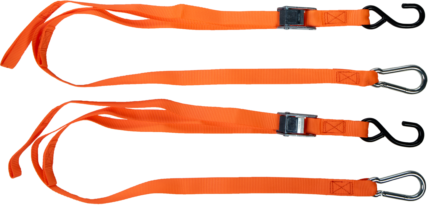 FIRE POWER 1 - Inch x 6 - Foot Tie Down Strap Pair with Cam Buckle and Vinyl - Coated "S" Hooks - Kelly Motorsports