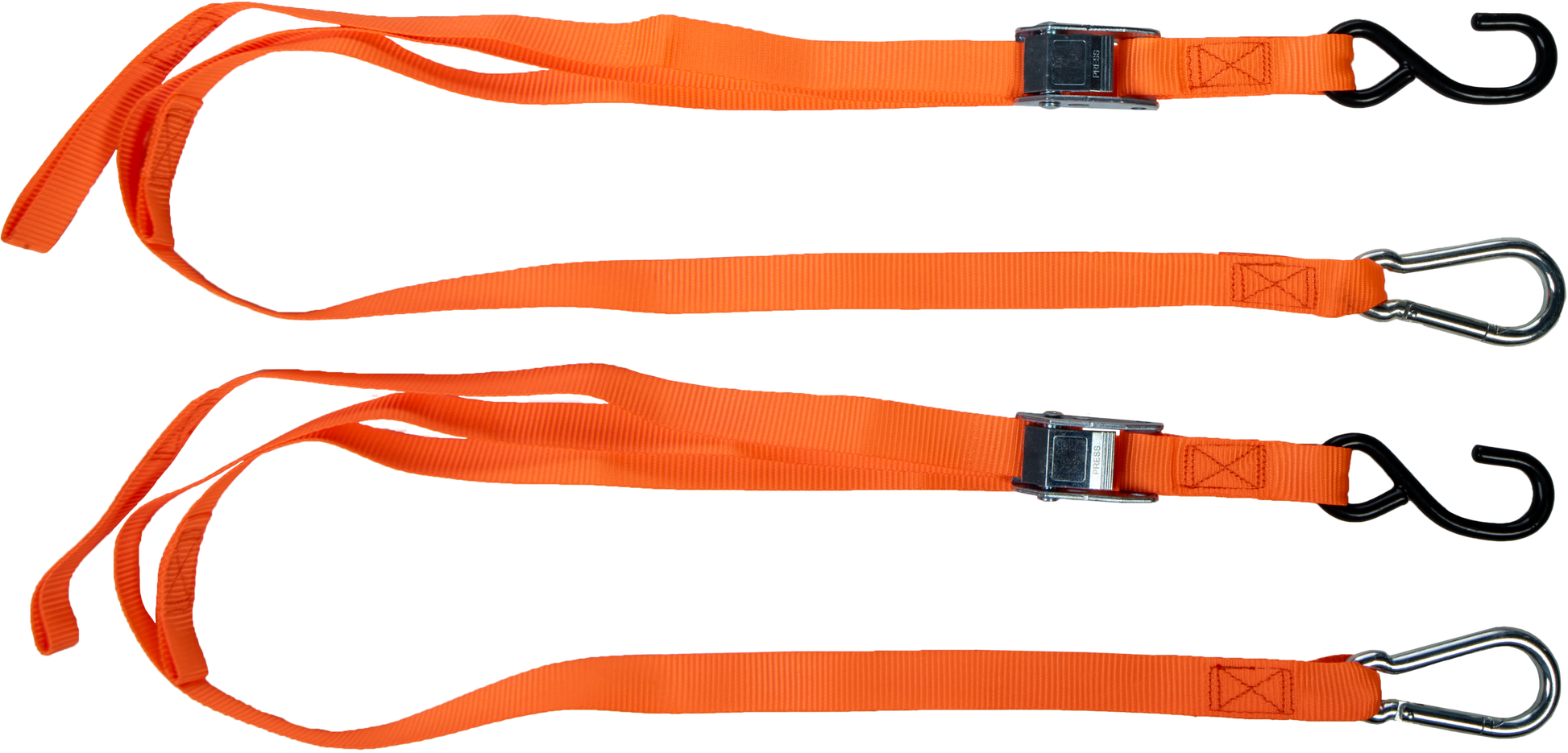 FIRE POWER 1 - Inch x 6 - Foot Tie Down Strap Pair with Cam Buckle and Vinyl - Coated "S" Hooks - Kelly Motorsports