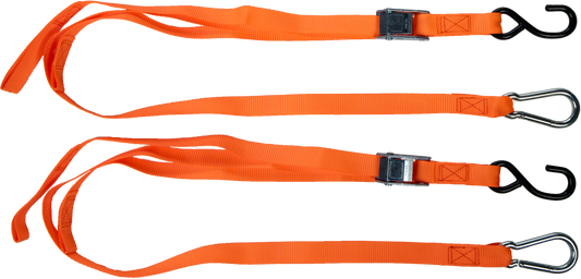 FIRE POWER 1 - Inch x 6 - Foot Tie Down Strap Pair with Cam Buckle and Vinyl - Coated "S" Hooks - Kelly Motorsports