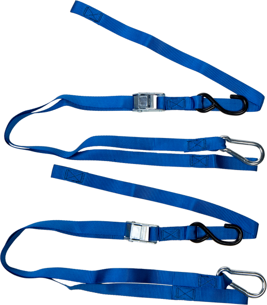 FIRE POWER 1 - Inch x 6 - Foot Tie Down Straps, Blue - Heavy Duty Webbing and S - Hooks (Pair) - Kelly Motorsports