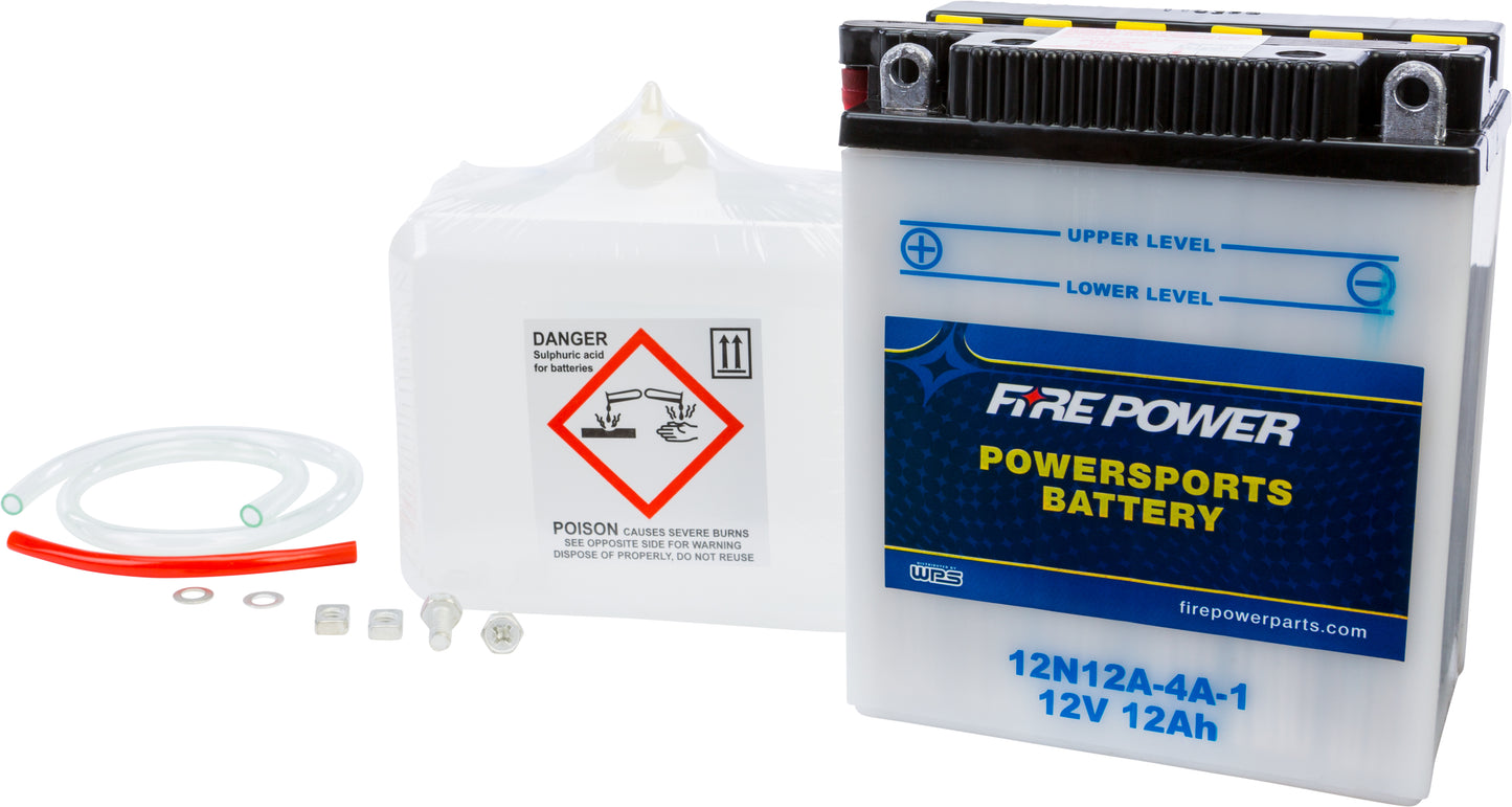 Fire Power 12N12A - 4A - 1 12V Motorcycle Battery with Acid Pack for Honda Models - Kelly Motorsports